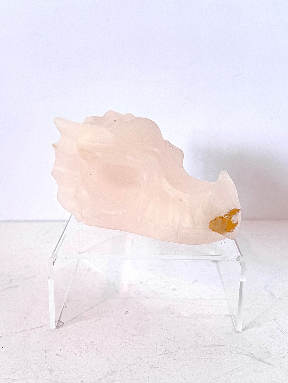 Pink Satin Spar Selenite Dragon Head Carving Crystal Dragon Sculpture 292g
